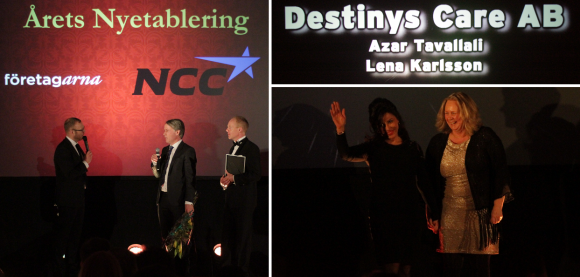 Destinys Care utsågs till &Aring;rets Nyetablering. Prisutdelare var NCC och Mattias Kranz från Företagarna.