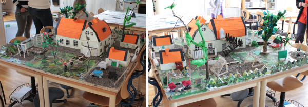 Eleverna har byggt en modell av skolan och skolgården.