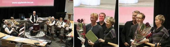 Upplands-Bro Sextetten, Morgan Lindholm och Eva Björkman, här representerad av sonen Carl, mottog stipendier och diplom under onsdagens fullmäktige.
