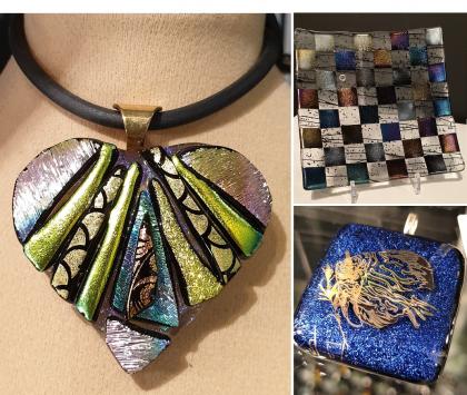 Marianne Keyzer arbetar främst med glasfusing och keramik. Hon skapar bland annat smycken och bruksföremål.