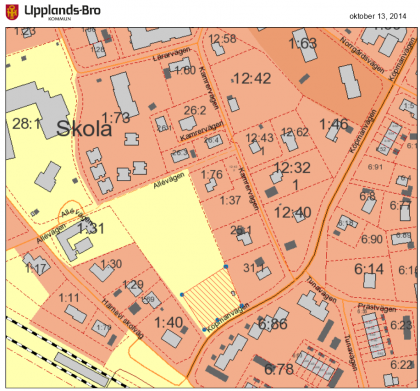 Ytan där Upplands-Brohus vill bygga lägenheter är streckad med rött.<br /><span style=\