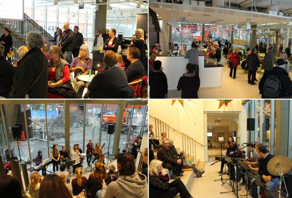 Det var många som besökte Kulturhuset under fredagens invigningsfestligheter. Konstutställning, musikunderhållning och det nyöppnade caféet lockade.